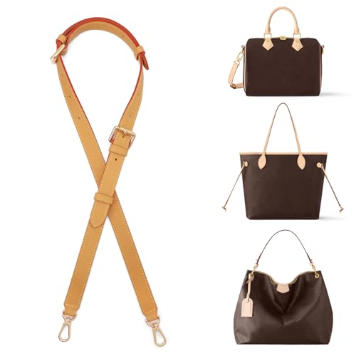 CRAZYSMITH Genuine Vachetta Leather Replacement Crossbody Bags Strap Adjustable Shoulder Strap for Louis Vuitton Neverfull Speedy 20 25 30 (Type A-Honey)