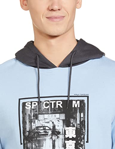 Image of The Indian Garage Co Blue Slim Fit Solid Long Sleeve Pull On Hooded Sweatshirt
