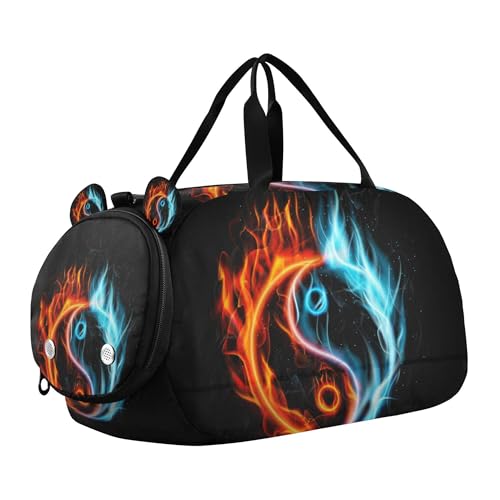 Yin Yang Black Sports Duffle Bag for Girls Boys, Gym Bag with Shoe Compartment, Kids Travel Overnight Weekender Shoulder Bag