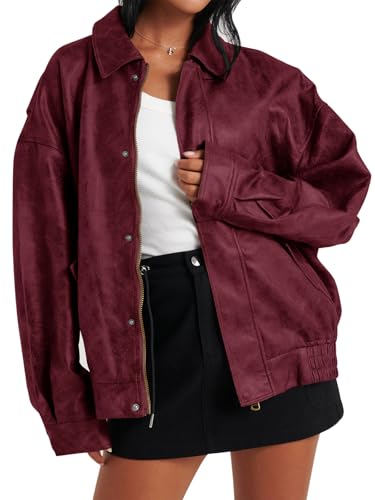 Tankaneo Womens Oversized Leather Jackets Trendy Zip up Bomber