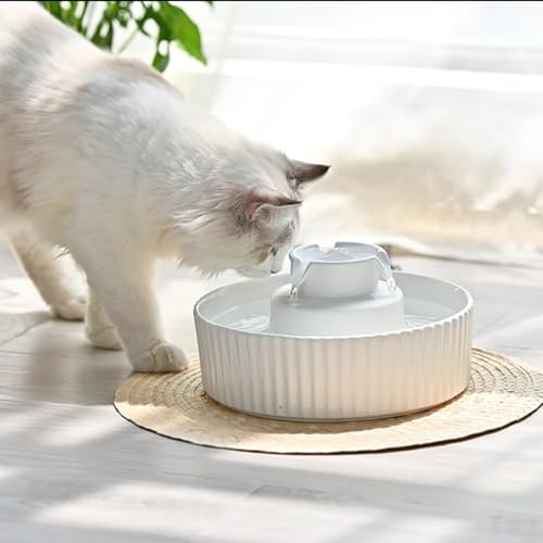 Image of Cepheus Pet Drinking Fountain-2.1L /71oz Ceramic Cat Water Fountain-Automatic Ceramic Water Fountain for Cats and Dogs with with Ultra-Quiet Pump(White)
