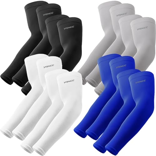 Image of YQXCC 4 Pairs UV Sun Protection Arm Sleeves - Tattoo Cover Up - UPF 50 Sports Compression Cooling Sleeve for Men & Women