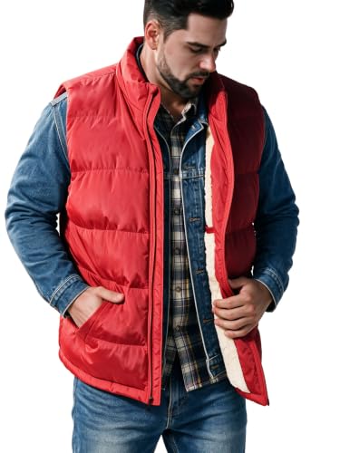 Image of TUVEKE Men's Puffer Vest Sherpa Lined Outdoor Zipper Fleece Vest Warm Sleeveless Men Winter Jackets Water-Resistant M-5XL