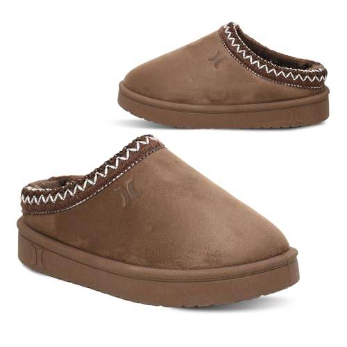 Hurley Kids Modi Slippers Indoors and Outdoors Shoes, Boys and Girls Slip On Slippers with Faux Fur Fleece Lining - Warm Winter House Shoes, Dark Taupe by Hurley - Used condition - US$18.05