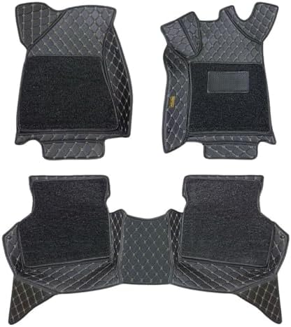 7D Luxury Car Floor Mat for Kia Seltos Facelift 2024, 7 Layer Protection Premium Leather, Waterproof, Anti Skid with Noodle Curly Foot Mat, Heel Pad, Color - Black