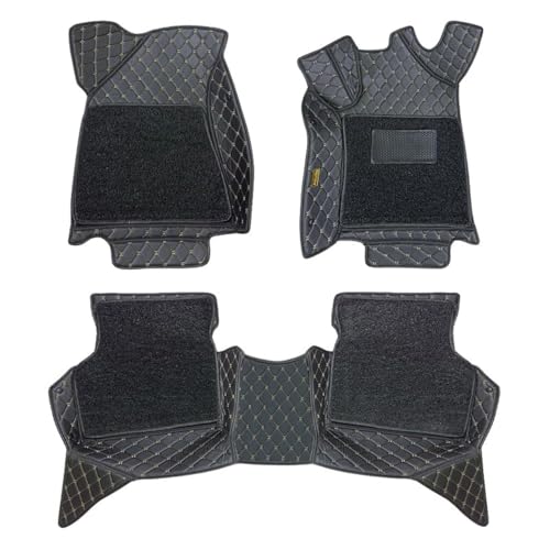 Image of Luxury 7D Car Floor Mat for Toyota Innova Crysta, 7-Layer Protection, Leather with Noodle /Curly Mat & Heel Pad, Anti-Skid, Waterproof (Black)