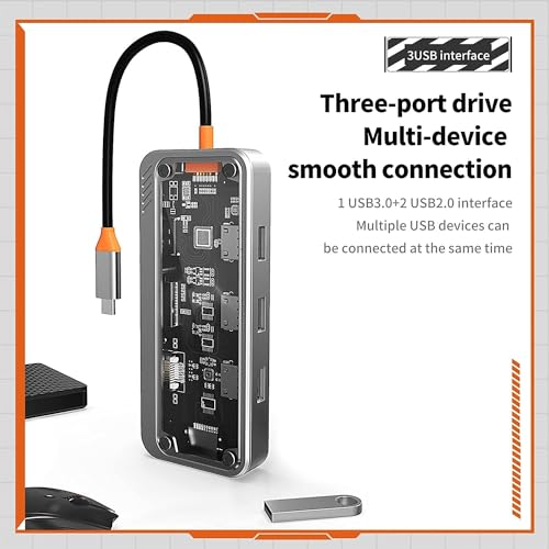 Image of USB HUB USB C Hub 10 in 1 Type C Hub with Ethernet,4K USB C to HDMI,VGA,PD Power Delivery, 3 USB 3.0 Ports, USB C to 3.5mm, SD /TF Cards Reader for All Devices (USB C to 10 in 1 Transparent HUB)