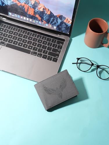 Image of SAMTROH Vegan Leather Wallet for Men | Vintage Printed | Premium Vegan Leather Craftsmanship | 3 Card Slots I 2 Cash Compartments & Secret Slots | 1 Coin Pocket. (Eagle, Dark Grey)