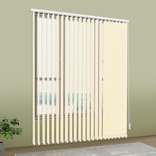 Store vertical à lamelles 180 x 200 cm, avec angle de rotation de 179°, ouverture individuelle, pour fenêtres et portes en verre, montage mural et au plafond, blanc