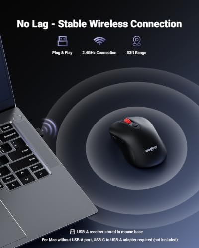Image of wegear USB Wireless Mouse for Laptop PC Mac, 2.4GHz Cordless Mouse with 6 Buttons, 5-Level Adjustable 4000 DPI, Ergonomic Portable Optical Computer Mice, 24-Month Battery Life -Black