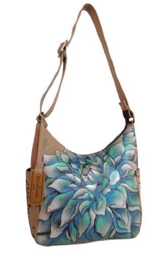 Image of Anuschka Women's Genuine Leather Shoulder Bag | Hand Painted Original Artwork | Classic Hobo With Studded Side Pockets | Genuine Leather