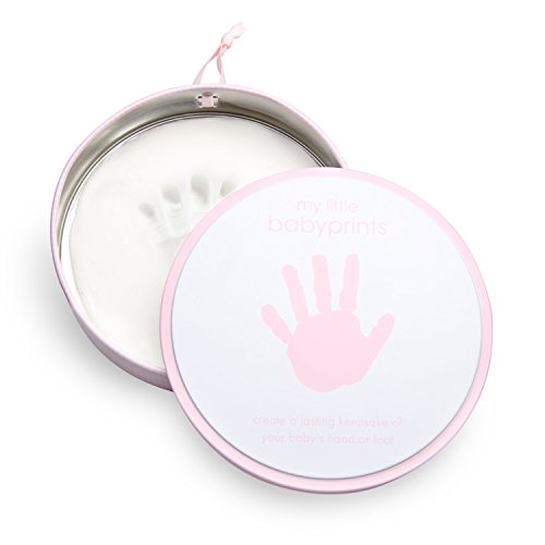 Image of Pearhead My Little Babyprints Handprint or Footprint Keepsake Tin, Clay Impression Baby Keepsake, Pink