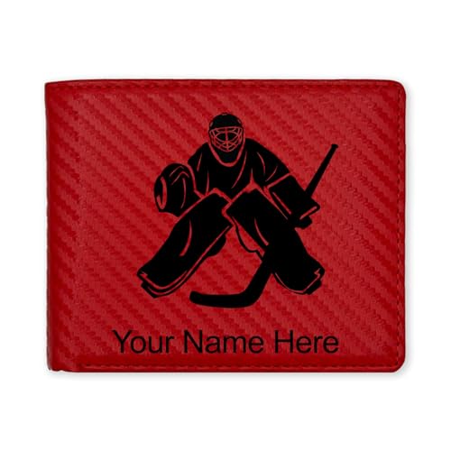 LaserGram Faux Leather Bi-Fold Wallet, Hockey Goalie, Personalized Engraving Included (Carbon Fiber Red)