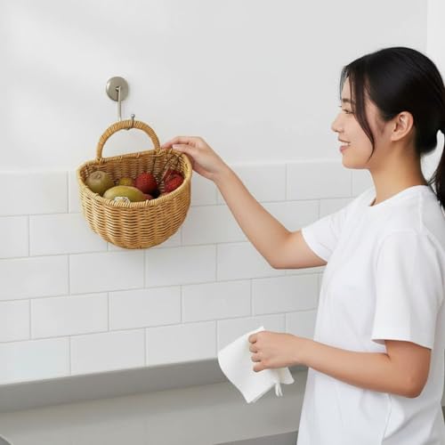 Cesta organizador pared tejida con marco reforzado y aplique de conejo para baño 6