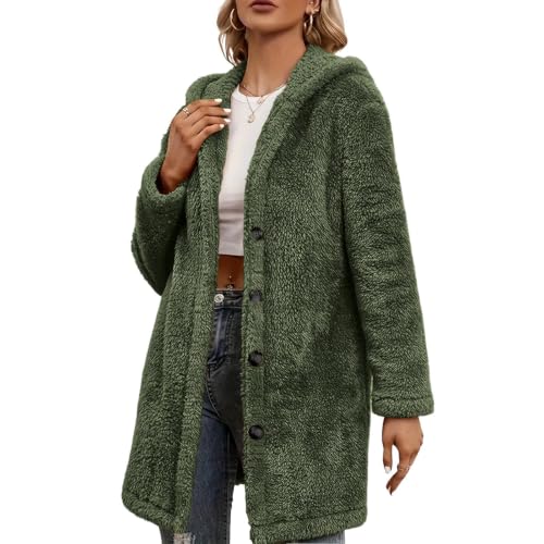 Sherpa Fleece Jacket Women Hooded Long Button Coat Travel Winter Daily Wear - image 9
