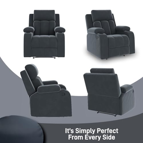 Image of Amazon Brand - Solimo Pinnacle | Single Seater Sofa Recliner | Manual Recliner (Velvet Grey)