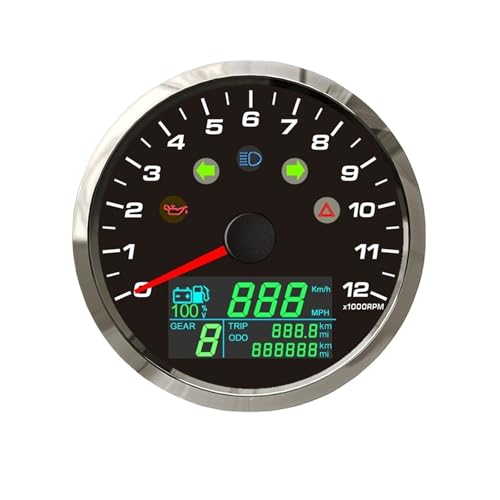 Compteur de vitesse GPS 85mm avec tachymètre 0-12000 TR/Min pour moto et bateau 12V 24V