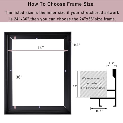 Image of Canvas Frame 48x60, DIY Metal Floating Frames, Canvas Floater Frame for 0.6 inch-0.9 inch Deep Canvas Painting (Black,48 inchx60 inch)