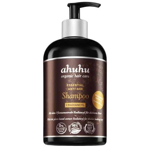 ahuhu ESSENTIAL ANTI-AGE Shampoo (500 ml) – Haarshampoo mit Radiancyl & Pfefferminz-Extrakt, reduziert Haarausfall, fördert Haardichte & Volumen, silikonfrei, für Damen & Herren, vegane Haarpflege