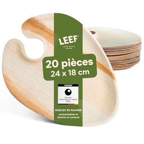 Leef® assiette jetable en palmier [20pcs ⌀ 24cm] assiette barbecue comme décoration d'anniversaire [ovale] assiettes plates alternative aux assiette...