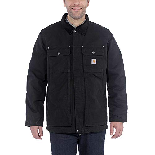 Image of Carhartt mens Full Swing Relaxed Fit Washed Duck Insulated Traditional Coat Work Utility Outerwear, Black, XX-Large US