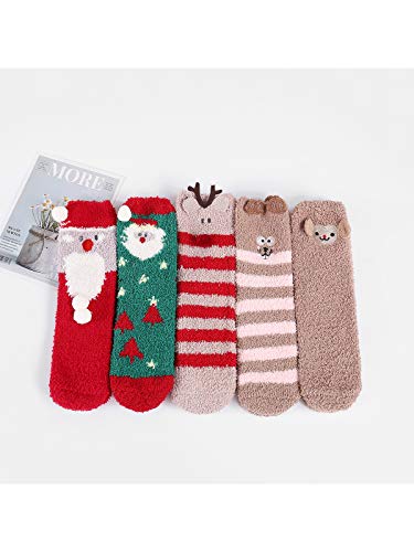 Image of Azue Fuzzy Warm Slipper Socks Women Super Soft Microfiber Cozy Sleeping Socks 6 or 5 Pairs