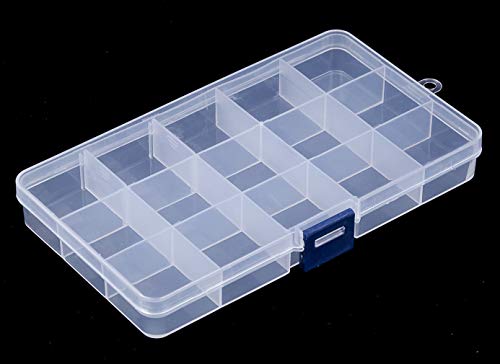 Image of 15 Removable Grid Compartment Clear Rectangle Plastic Storage Box, Jewelry and Crafts Organizer Container with Adjustable Dividers(1 Pack)