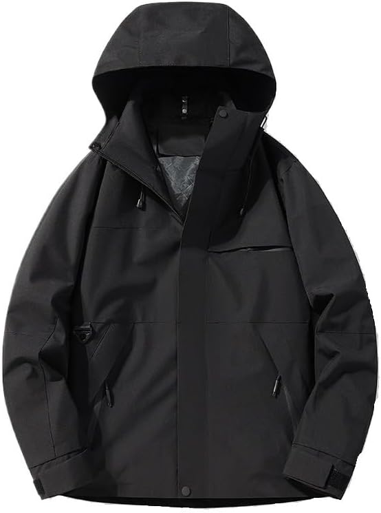 Mens Outdoor Hooded Jacket Coats Waterproof Windproof Hiking Workwear Casual Outerwear for Men