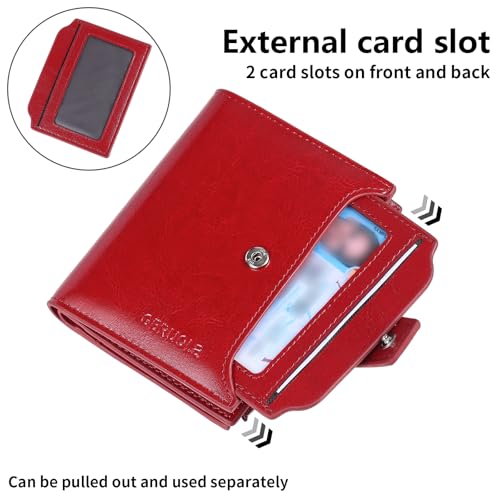 Glossy Bifold Wallet for Men Large Capacity Genuine Bifold Leather Men Wallets RFID Blocking,With amazing storage capacity,Can be Window pulled Up Wallet,Oil Waxed Wallet (Red)4