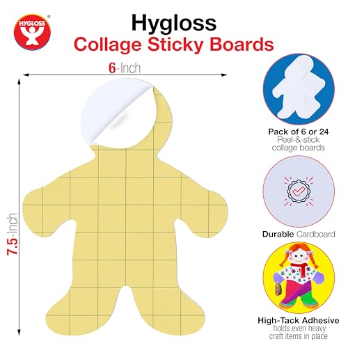 Image of Hygloss Sticky People Craft Boards - 24 Pack 7.5-Inch Self Stick Collage Boards for Kids - Peel & Stick Mounting Boards for Art Projects, School Crafts, Classrooms, and DIY Displays