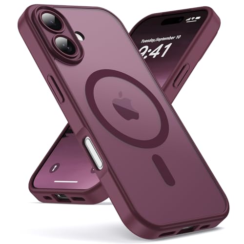 Oududianzi-Hülle für iPhone 17 Kompatibel mit Magsafe Handyhülle, Durchscheinende Mattierte PC Rückseite TPU Bumper Silikon Schutzhülle, Kameraschutz Transluzente Matt Kratzfest Stoßfest-WineRed