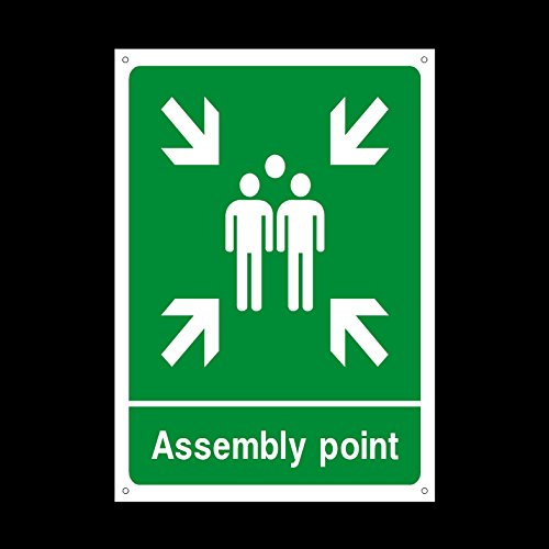 Fire Assembly Muster Point Plastic Sign with 4 Pre-Drilled Holes - Fire/Emergency/Exit/Alarm/Push/Extinguisher/Assembly (EE58)