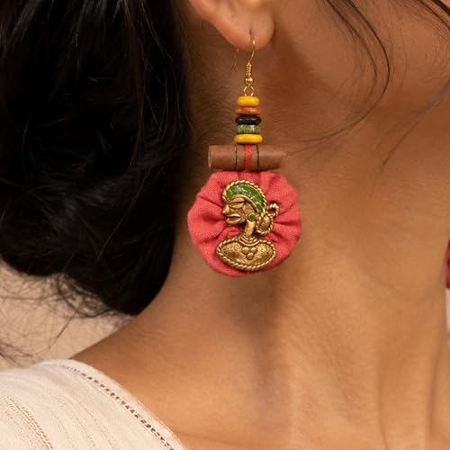 Image of Royal Queen & Empress Handcrafted Tribal Dhokra Earrings Collection for Women - Wooden, Fabric & Round Statement Ethnic Designs in Multiple Colours