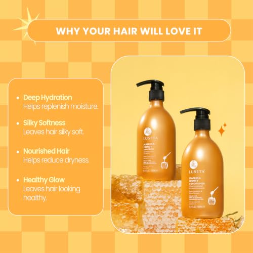Image of Luseta Manuka Honey Shampoo and Conditioner, Moisturizing Care for Dry Hair | Deep Hydration for Dull Hair, Helps Smooth Dry Strands, Soft Texture, Frizz Control, Color Safe, Sulfate Free 16.9oz*2