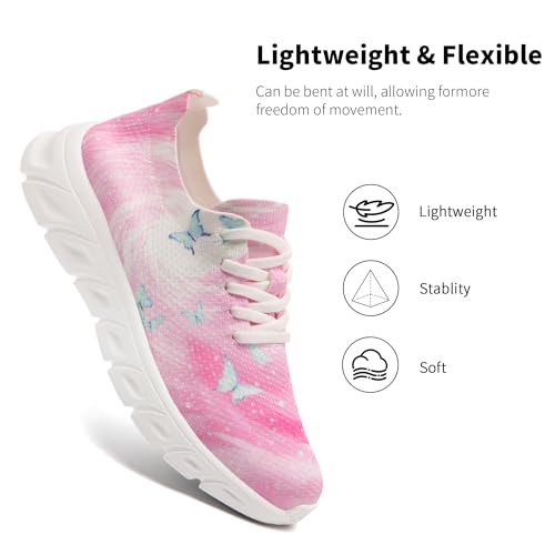 Fashion Sneakers for Womens Low Top Causal Shoes Butterfly Print Comfortable Lace-up Walking Shoes Cute Breathable Mesh Travel Sport Slip on Sneakers for Lady4