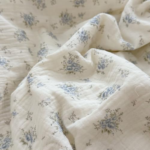 Image of BuLuTu Cottage Chic Ruffled Duvet Cover Full, Blue Floral Quilt Cover 79 inchx90 inch, 1 PC, Soft Muslin Cotton Comforter Cover Farmhouse Bedding Duvet Cover, No Comforter Insert /Pillowcase