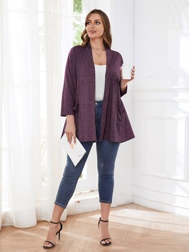 Image of BELAROI Plus Size Lightweight Cardigan Sweaters for Women Casual Open Front 3 /4 Sleeve Cover Up
