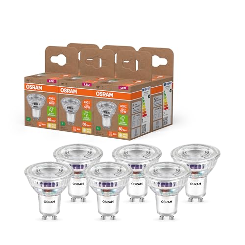 Osram Energy Class LED-Reflektor-Lampe PAR16 mit 2.5 W, 450 lm, warmweiß (2700 K) aus klarem bleifreiem Glas mit GU10 Sockel in der Energieeffizienzklasse A, 50 mm Durchmesser, IP20,6-Pack