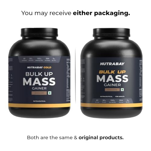 Image of Nutrabay Gold Bulk Up Mass Gainer Powder - 3kg, Chocolate | 30g Protein, 104g Carbs, 554 Calories | Easy to Digest | 100% Veg Muscle Building & Weight Gainer Supplement for Men & Women