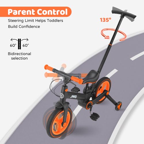 Image of JMMD 6 in 1 Toddler Bike with Push Handle for Kids 18-60 Months, 12 inch Foldable Balance Bike with Training Wheels, Pedals, Brakes, Kickstand, Push Tricycle Toddler Gift & Toys for Boy & Girl