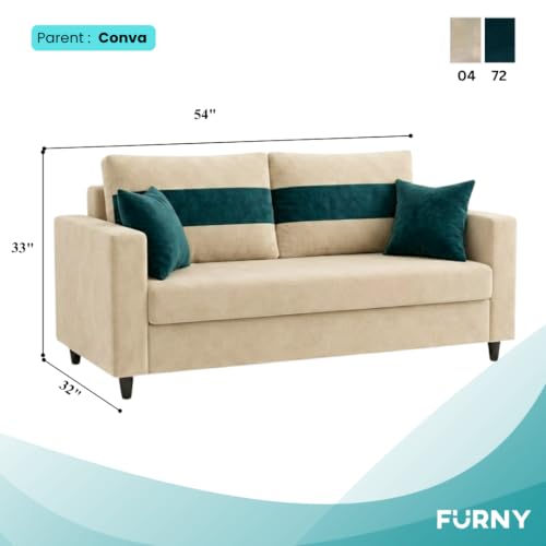 Image of FURNY Luxury Conva 2 Seater Sofa Set for Living Room |Soft Suede Fabric Upholstered | Modern Cushioned Comfortable Couch for Home Office & Drawing Room | Cream