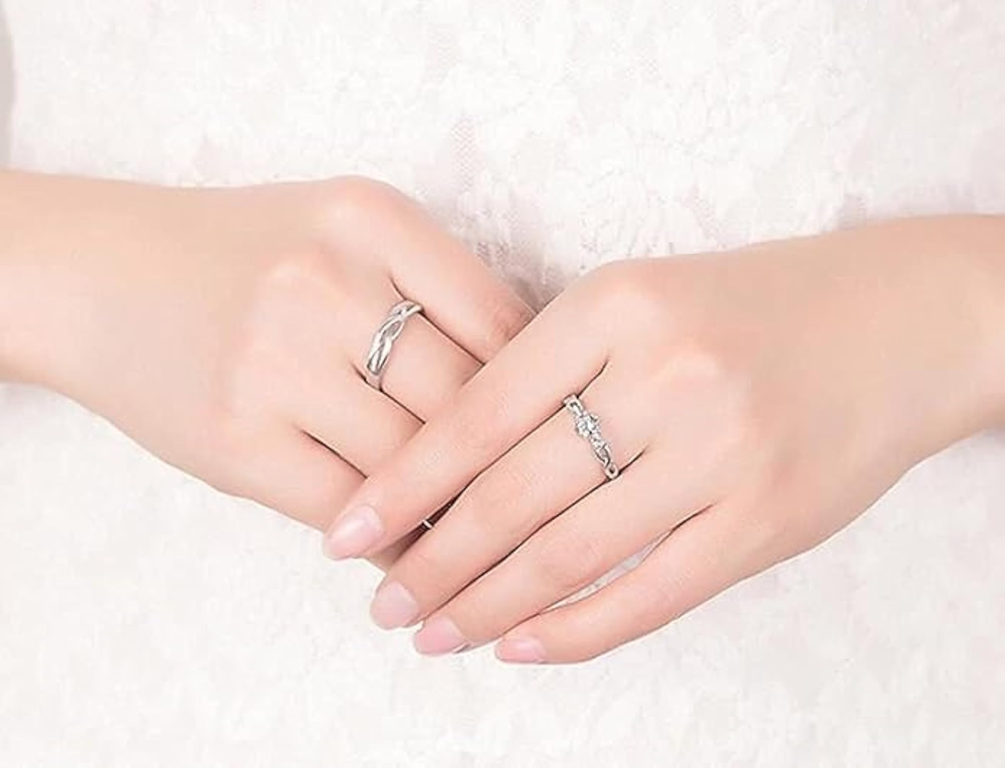 Adjustable American Diamond Couple Rings Set