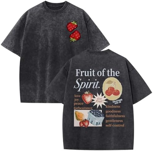 Christian Fruit of The Spirit Shirt for Men Jesus Religious Shirts Oversized Graphic Tees Acid Wash God T-Shirt Tops