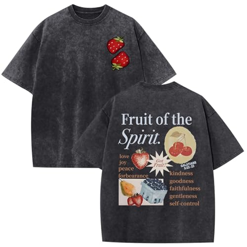 Lytiarul Christian Fruit of The Spirit Shirt for Men Jesus Religious Shirts Oversized Graphic Tees Acid Wash God T-Shirt Tops(Black L)