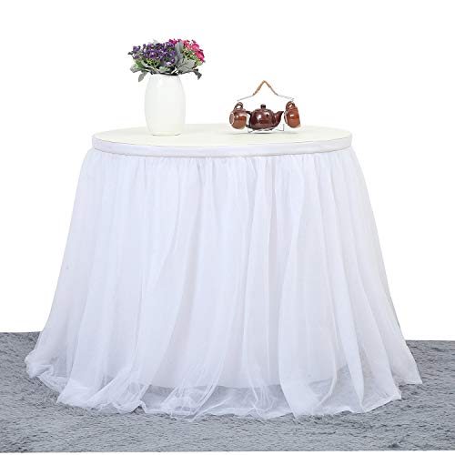 image for Suppromo 14ft White Tulle Table Skirt Tutu Table Skirt Tablecloth Deco