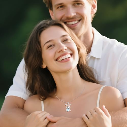 Fox/Bunny/Bat/Elephant/Unicorn Necklace 925 Sterling Silver Cute Animal With Heart Moonstone Cubic Zircon Pendant Necklace For Women Animal Jewelry Gifts4