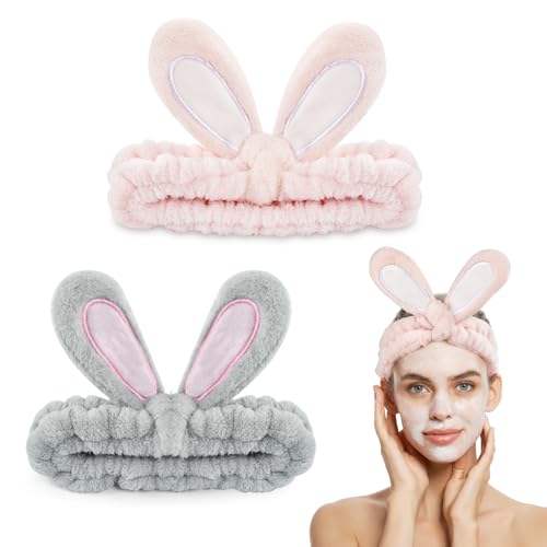 Diadema Maquillaje Mujer,Diadema Skincare,Diademas Felpa Pelo de Orejas de Conejos, Diadema Elastica Mujer para Lavarse la Cara, Spa, Maquillarse, Bañarse