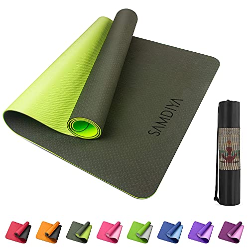 Samdiya Yoga Mat TPE Classic 1/4 Inch Thick Pro Yoga Mat Eco Friendly Non Slip Fitness Exercise Mat with Carrying Strap-Workout Mat for Yoga, Pilates and Floor Exercises (DarkGreen-Green) Samdiya Yoga Mat TPE Classic 1/4 Inch Thick Pro Yoga Mat Eco Friendly Non Slip Fitness Exercise Mat with Carrying Strap-Workout Mat for Yoga, Pilates and Floor Exercises (DarkGreen-Green)