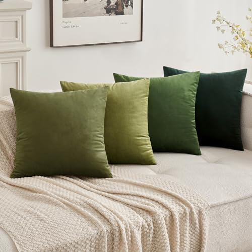 MIULEE Velvet Soft Soild Microfiber Decorative Square Pillow Case Throw Cushion Cover for Sofa Bedroom with Invisible Zipper 16x16 Inch 40x40cm Army Green Set of 2 Lined - Image 3