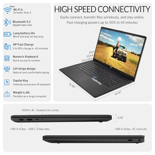 Image of HP 17 Laptop Computer, 17.3 inch FHD IPS Large Screen Business Laptop PC, 13th Gen Intel Core i5 (10-cores) |Windows 11 Pro, 10-Key Number Pad | 32GB RAM 1TB SSD | Black